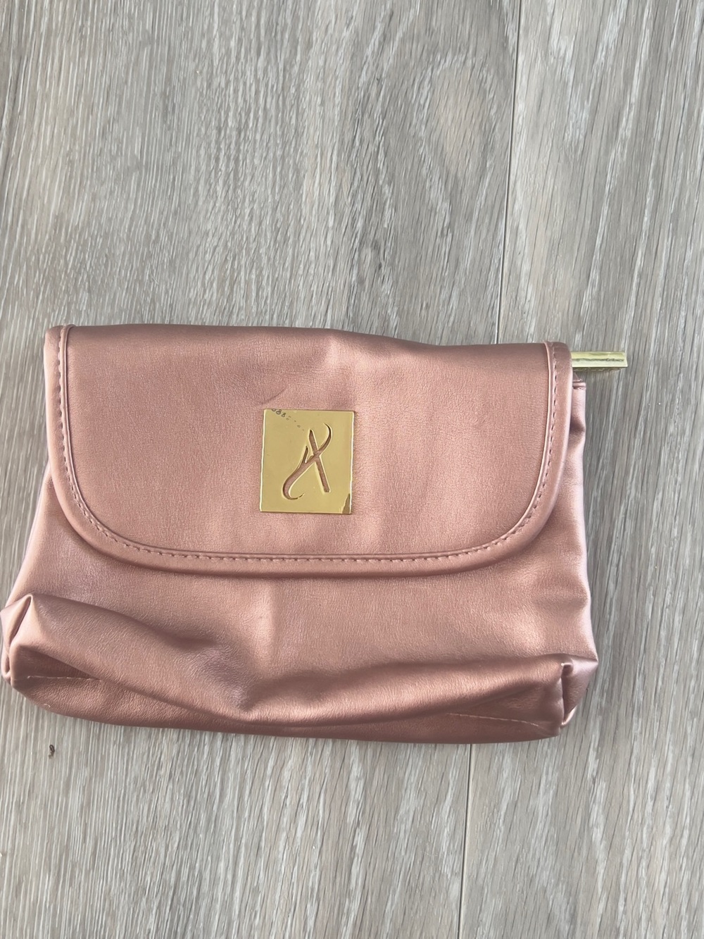 Metallic Rose Cosmetic Pouch with Gold Logo Plate